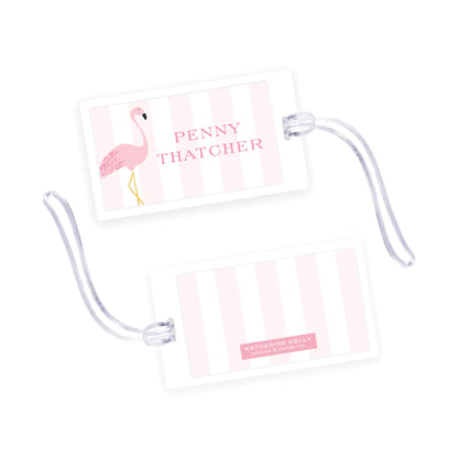 flamingo laminated bag tag