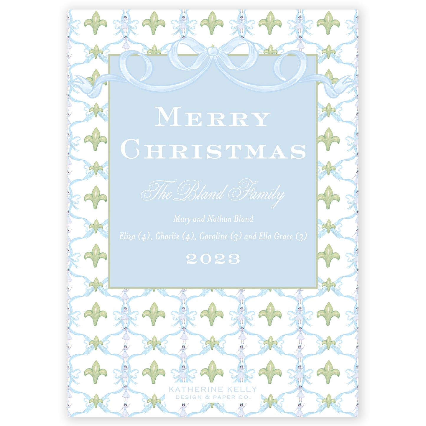 blue garland bow photo holiday card