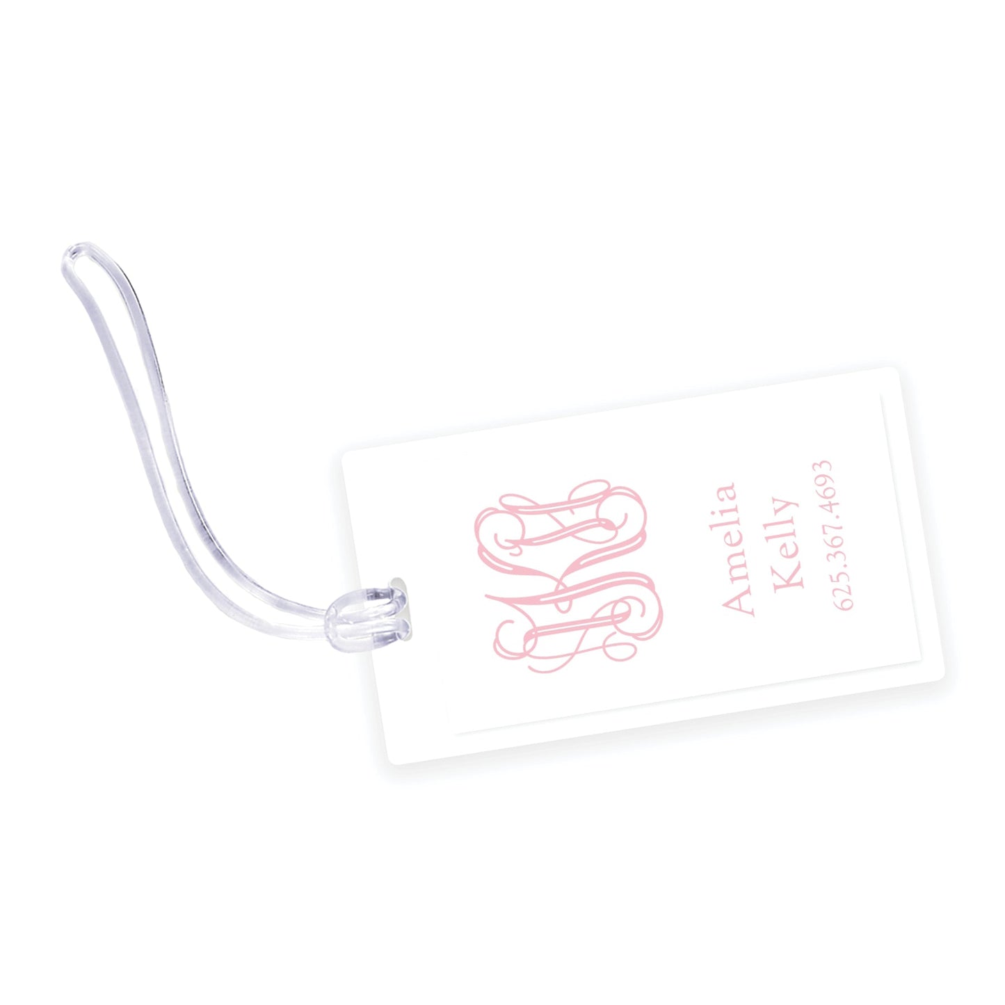 pink monogram laminated bag tag