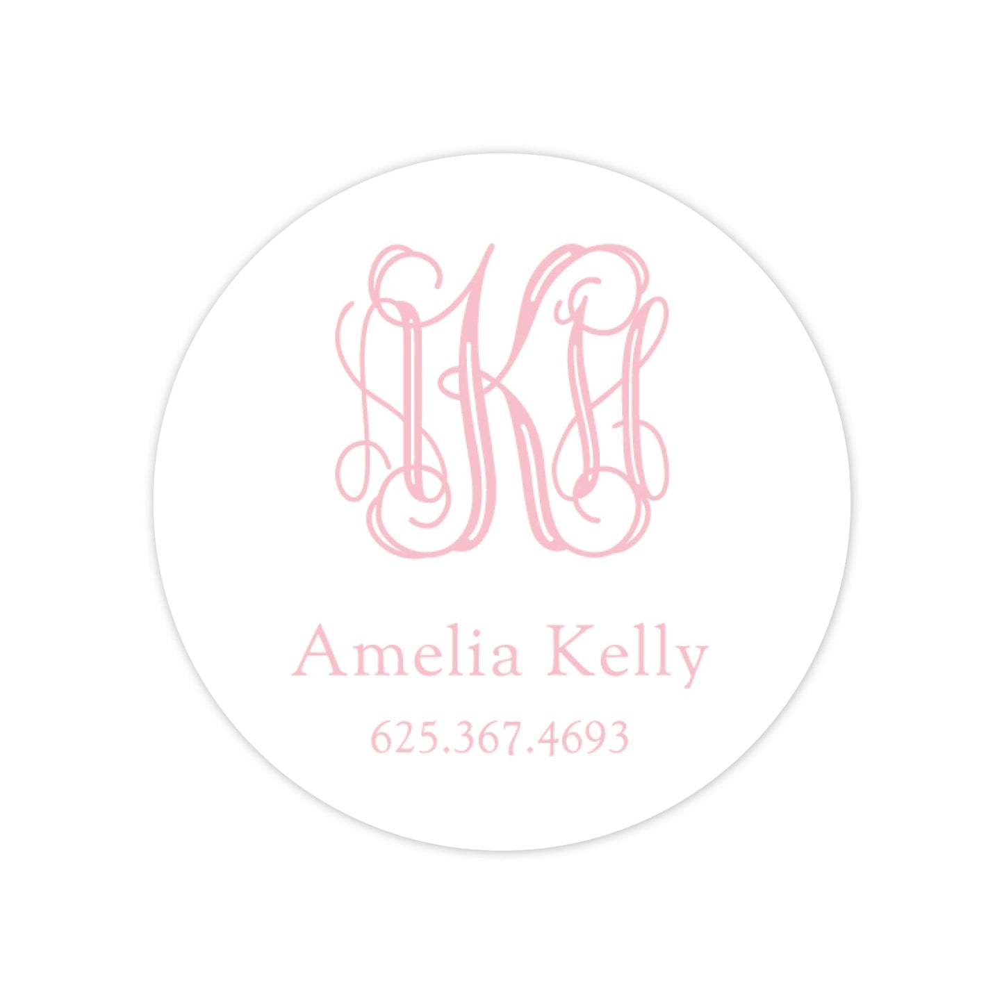 pink monogram round vinyl school labels