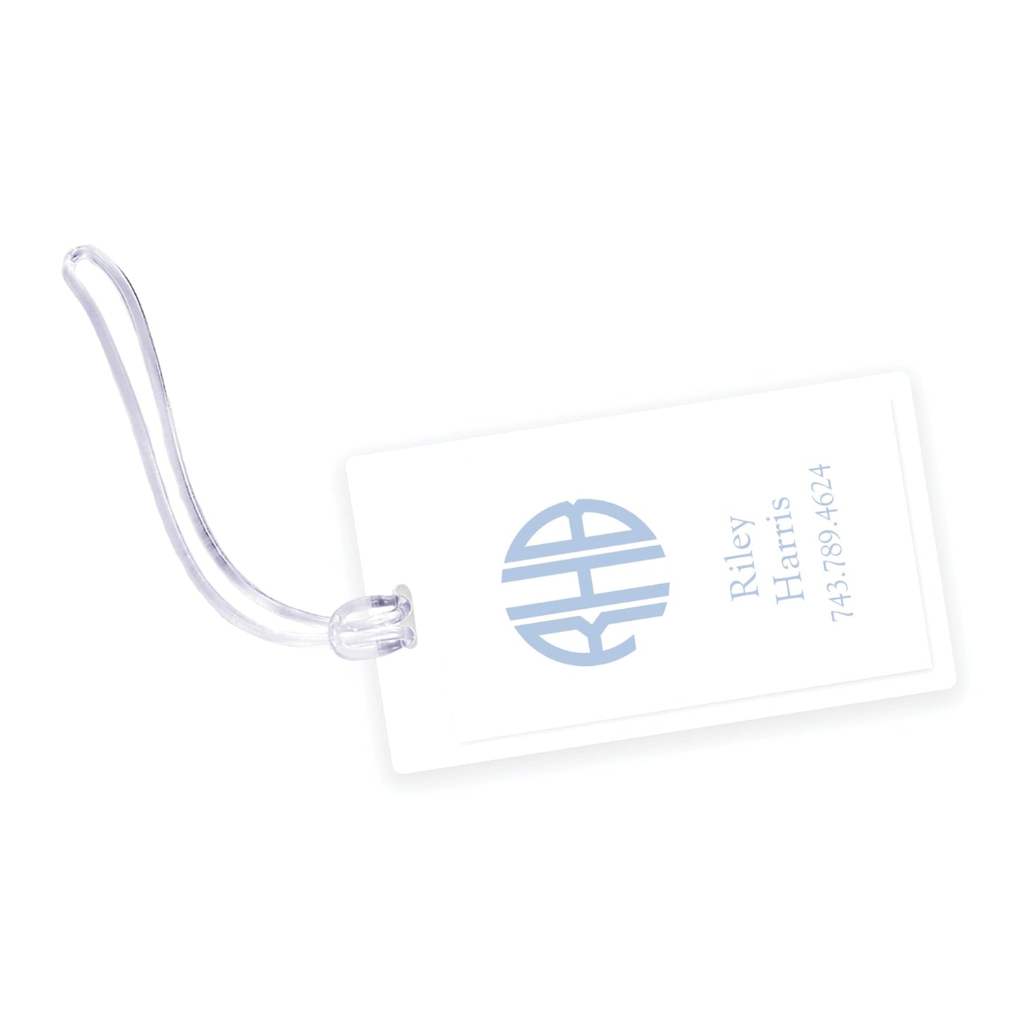 blue monogram laminated bag tag