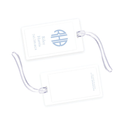 blue monogram laminated bag tag