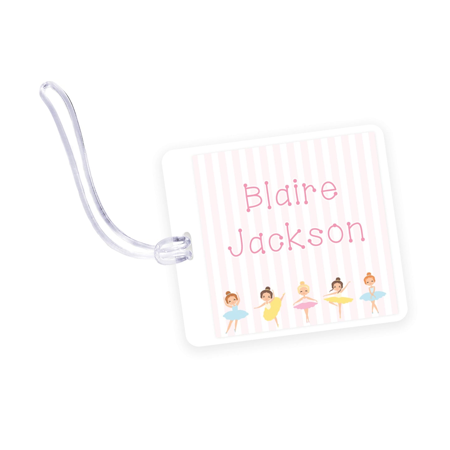 ballerinas square laminated bag tag