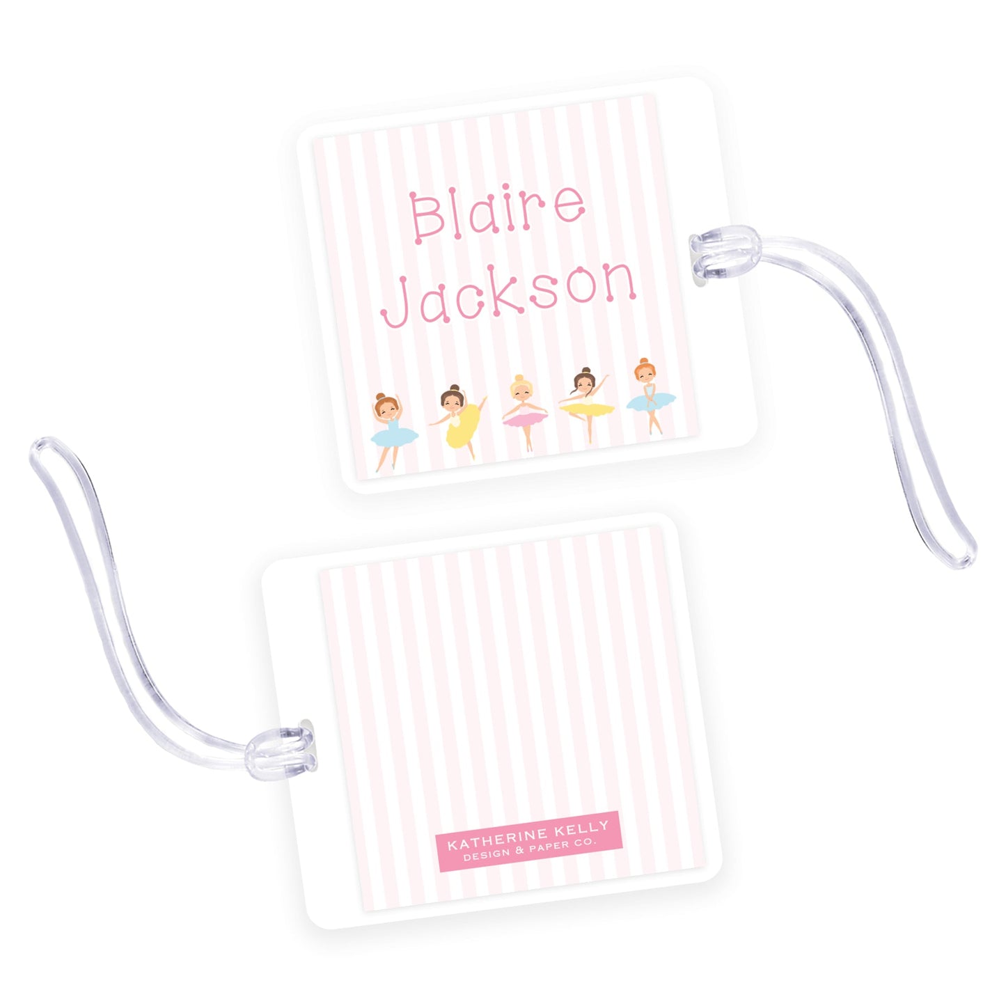 ballerinas square laminated bag tag