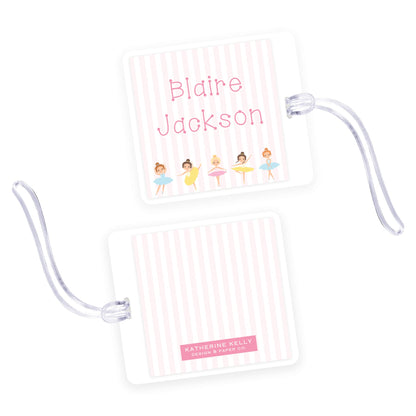 ballerinas square laminated bag tag