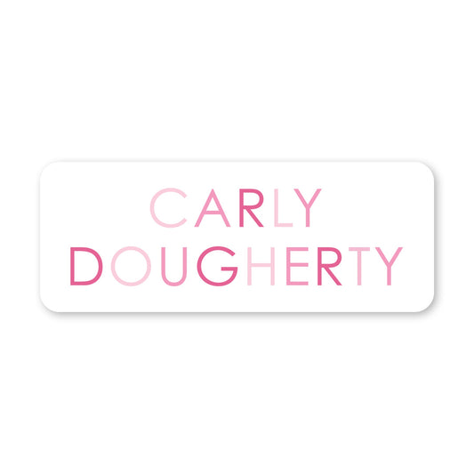 colored name vinyl school labels - pink