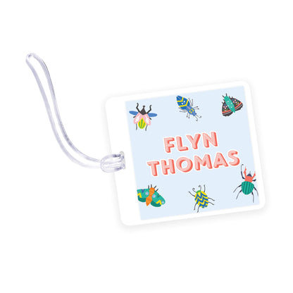 bugs & beetles square laminated bag tag