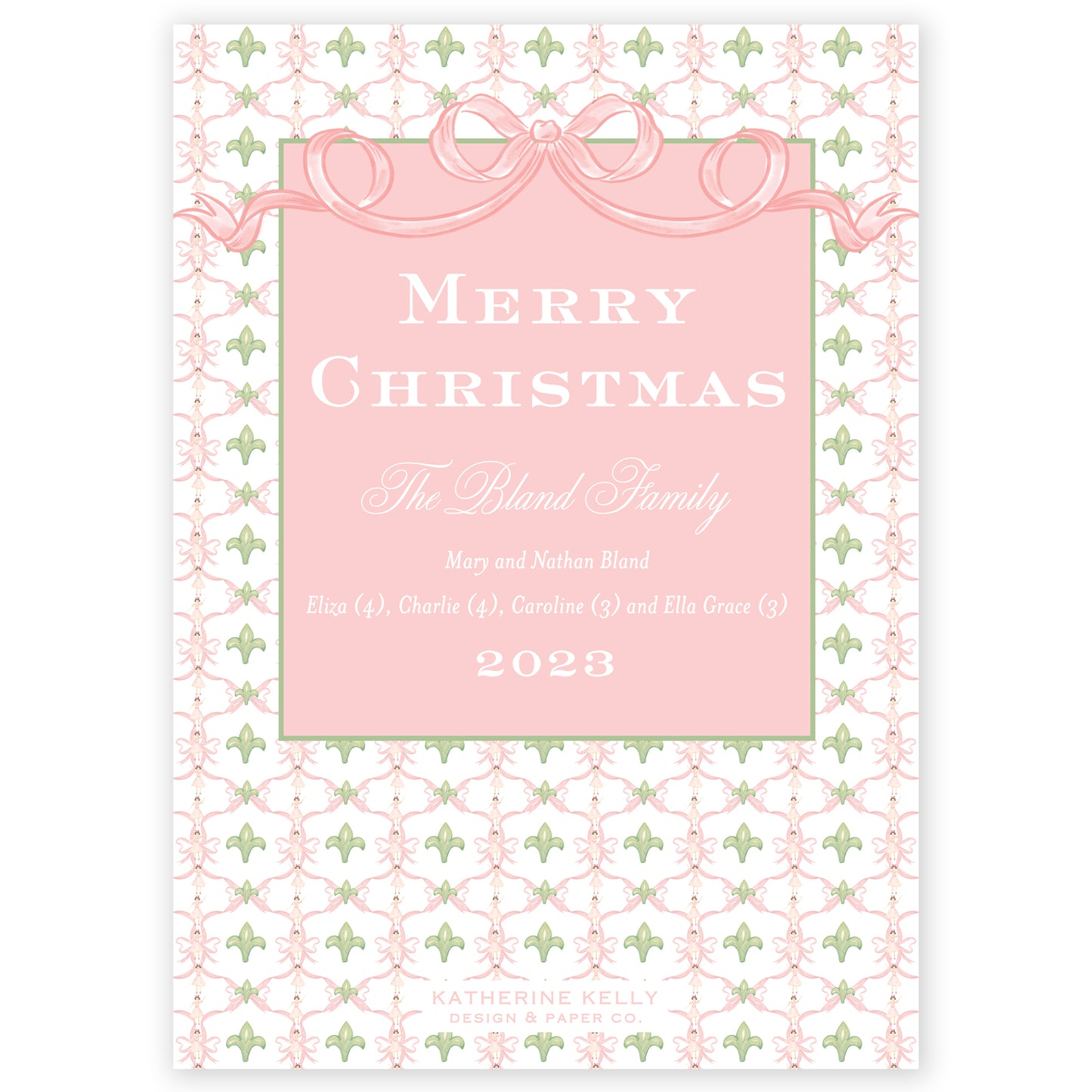 pink garland bow photo holiday card