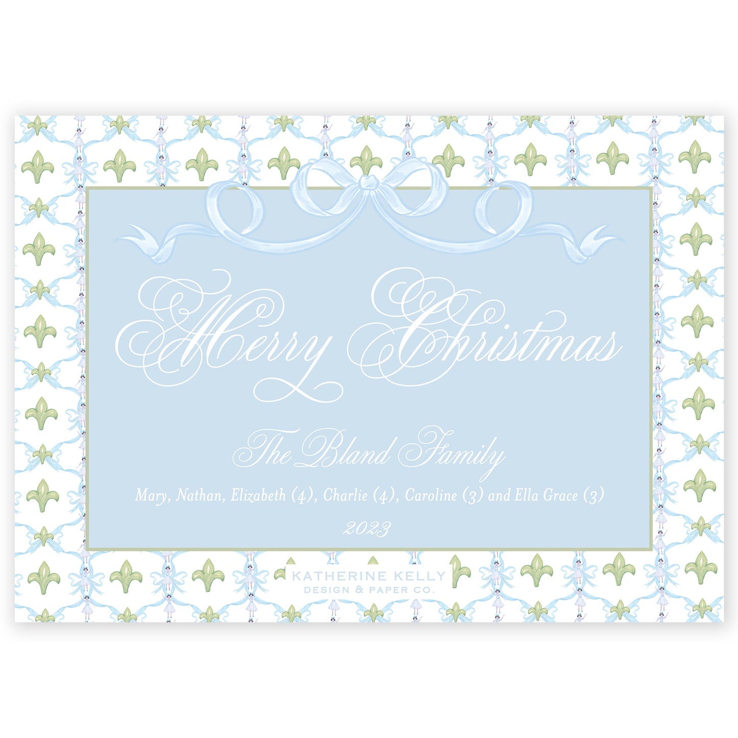 blue garland bow landscape photo holiday card