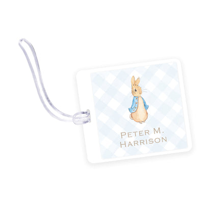 blue peter rabbit square laminated bag tag