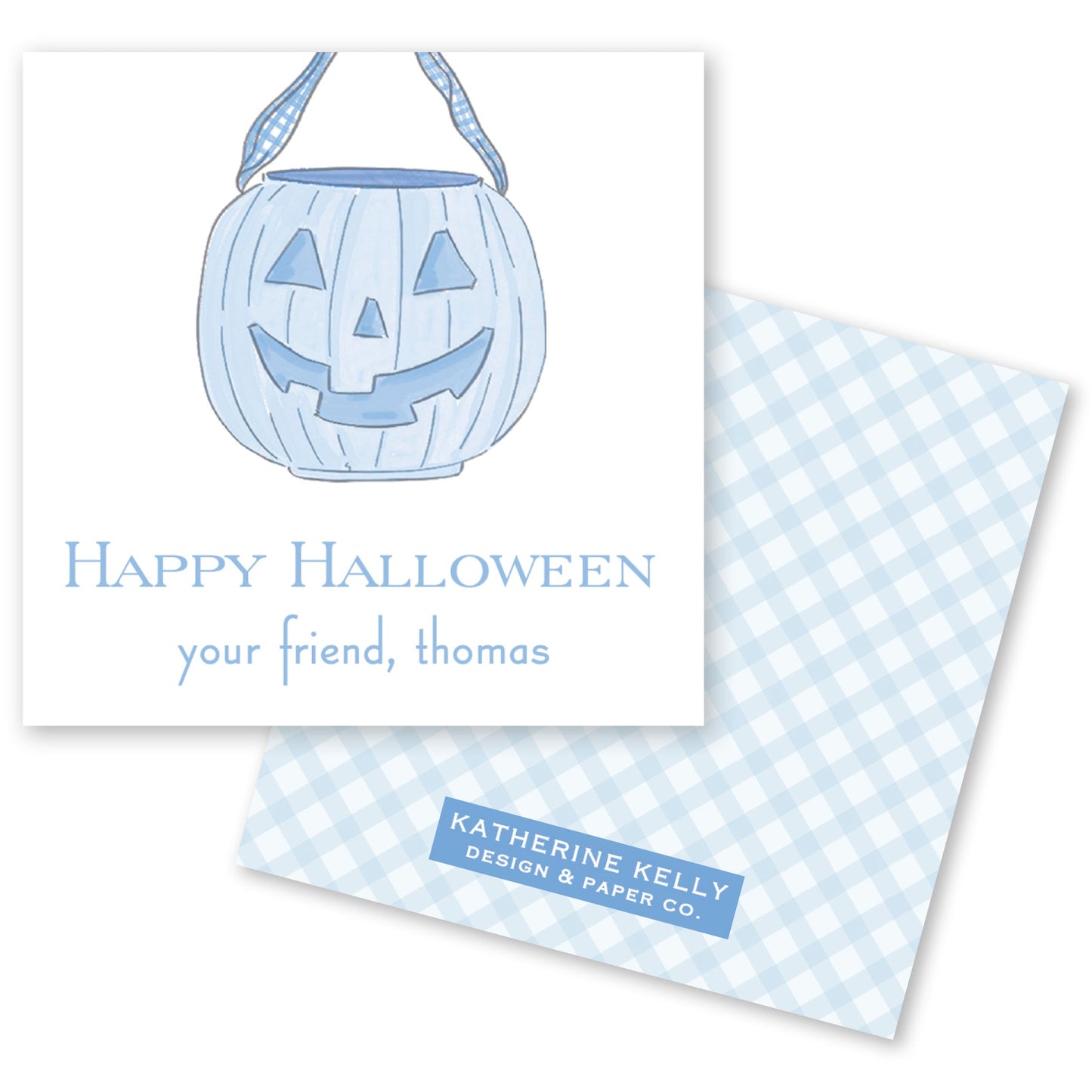 blue pumpkin pail halloween card