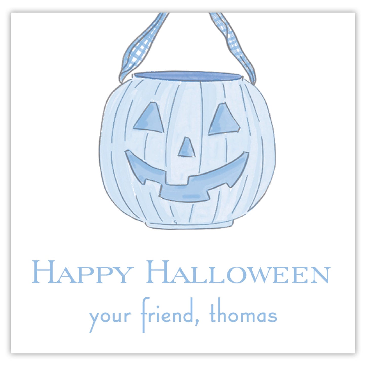 blue pumpkin pail halloween card