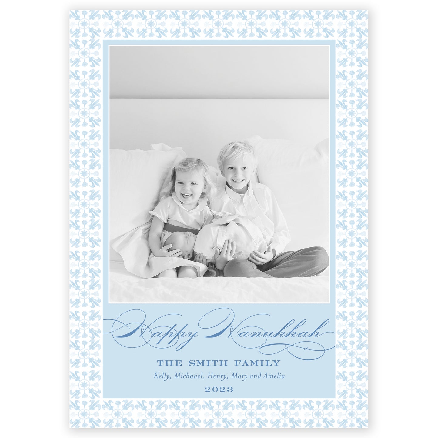 cerulean blue tuscan tile holiday card