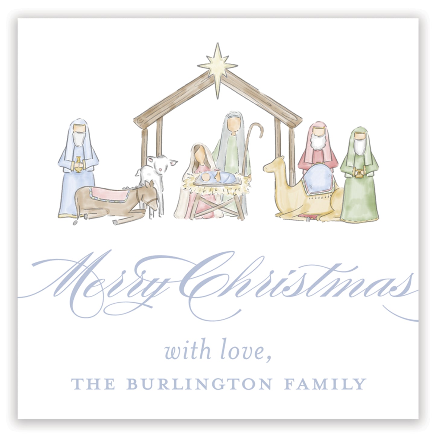 blue nativity enclosure card