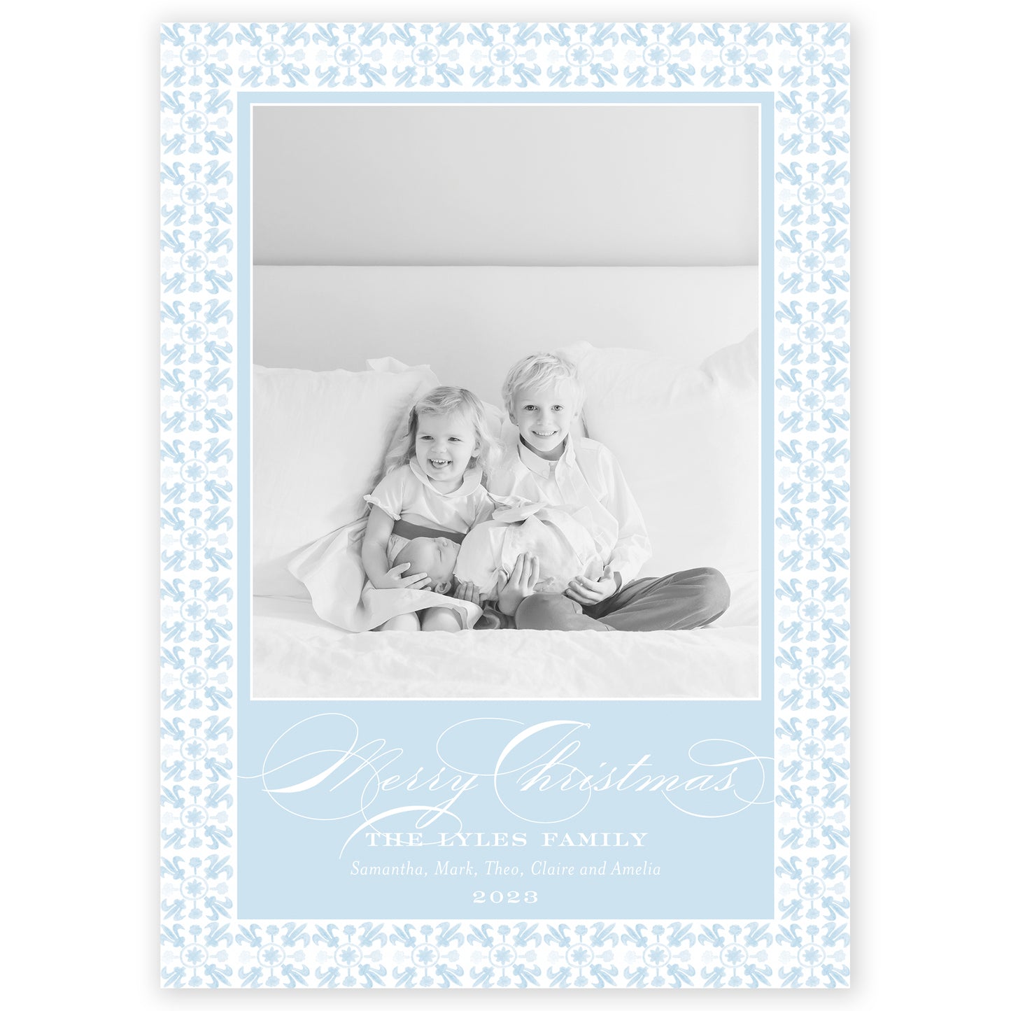 blue tuscan tile holiday card