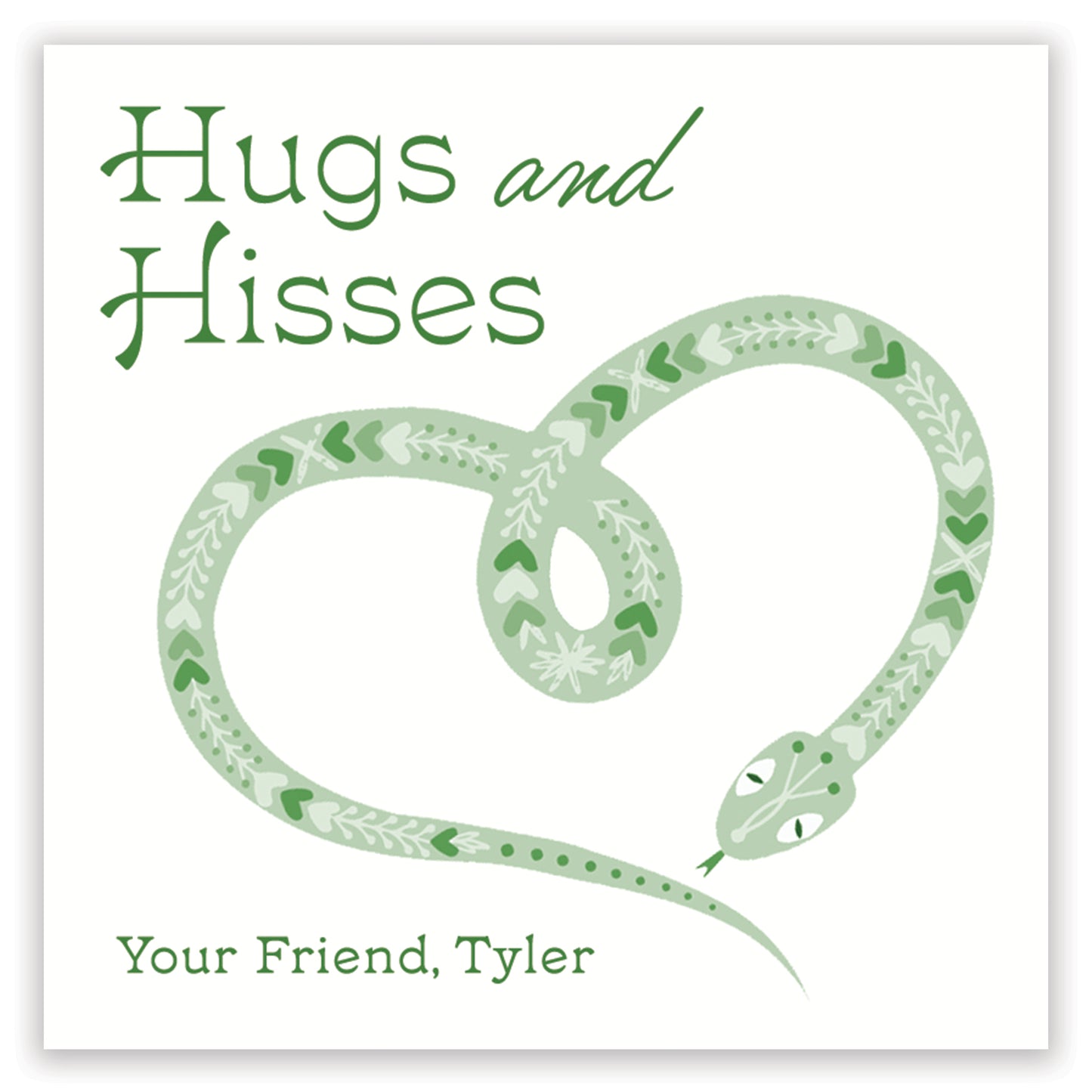 hugs & hisses valentine - green