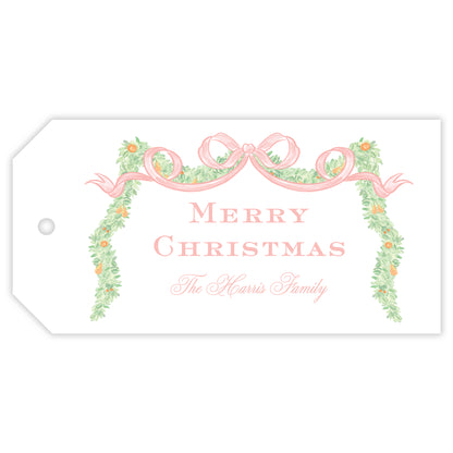 pink bow garland personalized gift tag