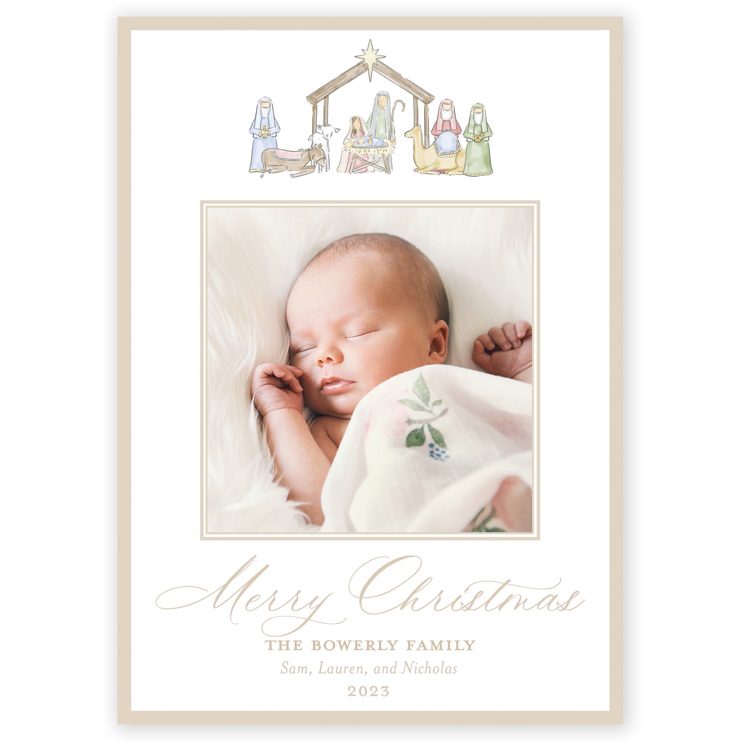 gold nativity holiday card