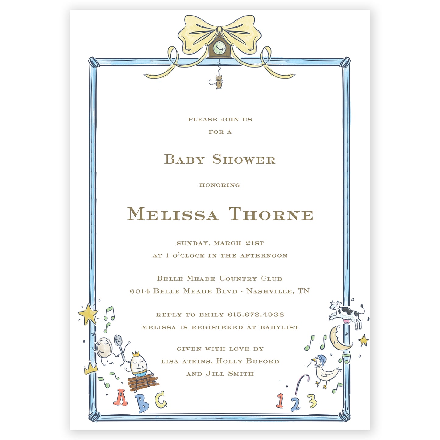 blue hickory dickory party invitation