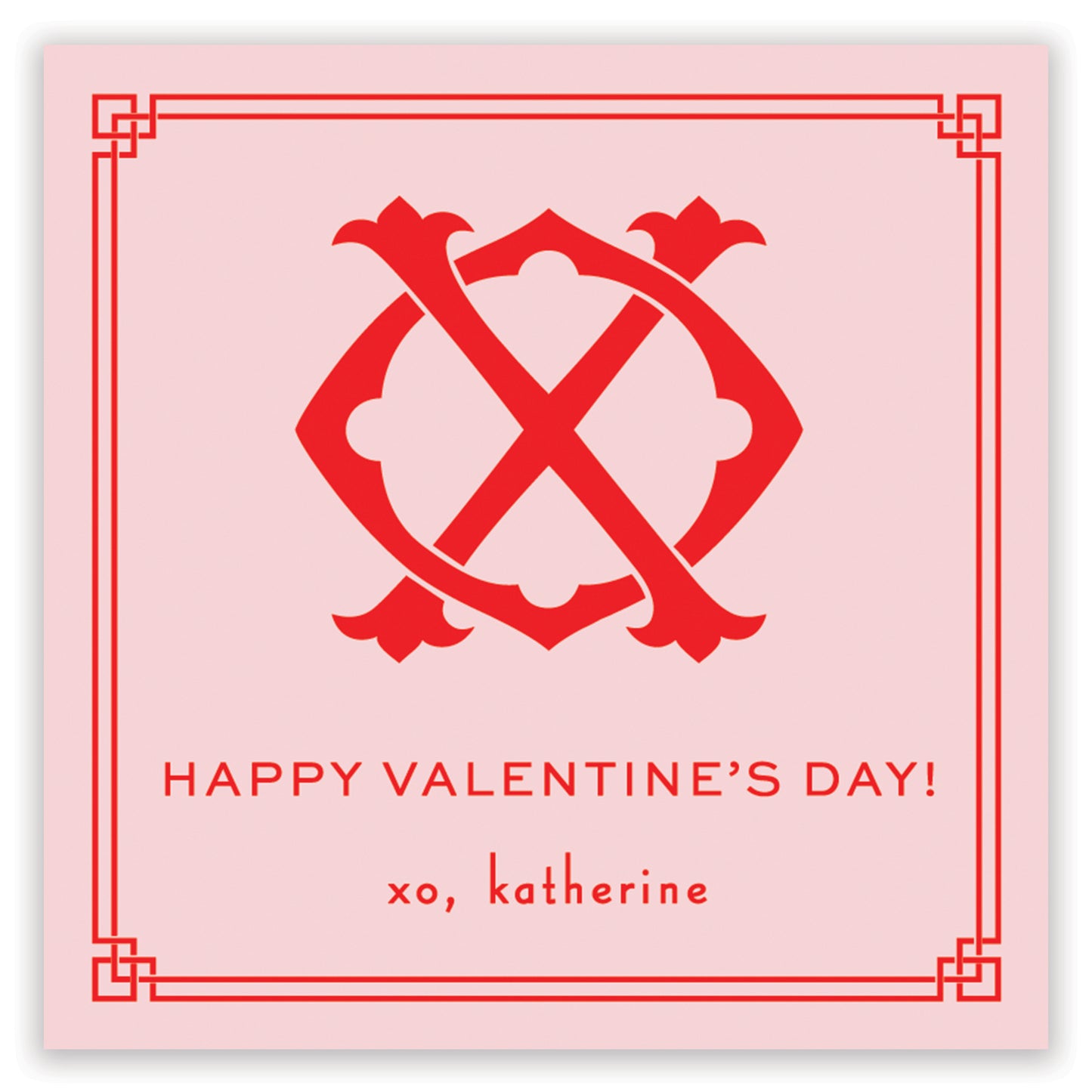 xo monogram valentine - red on pink