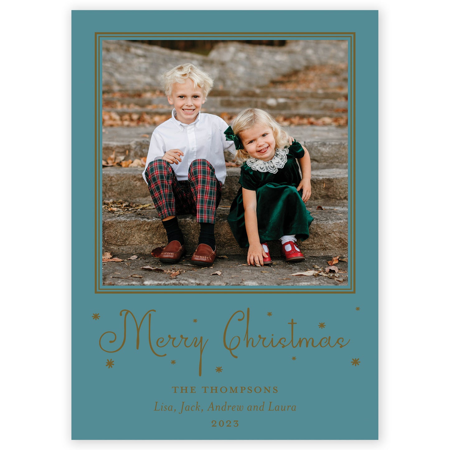 teal merry christmas drip holiday card