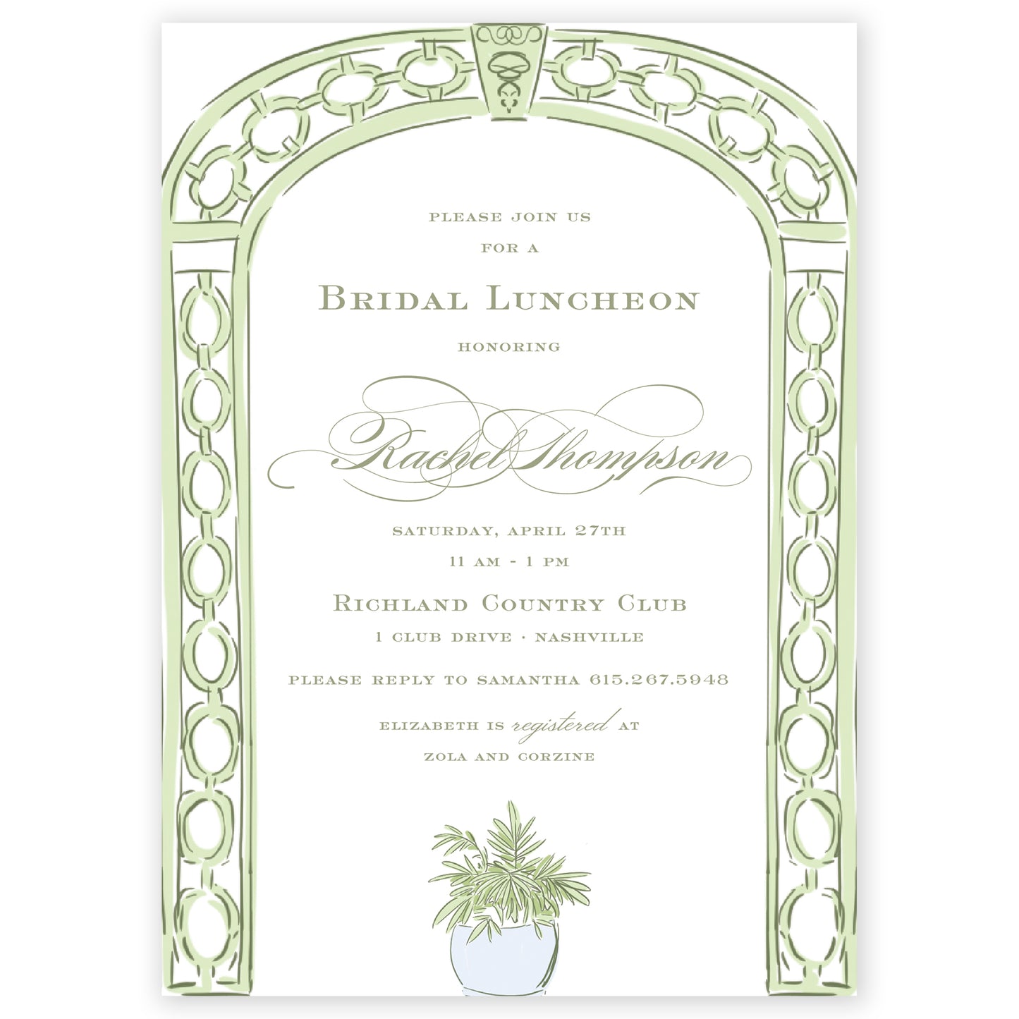 green trellis party invitation