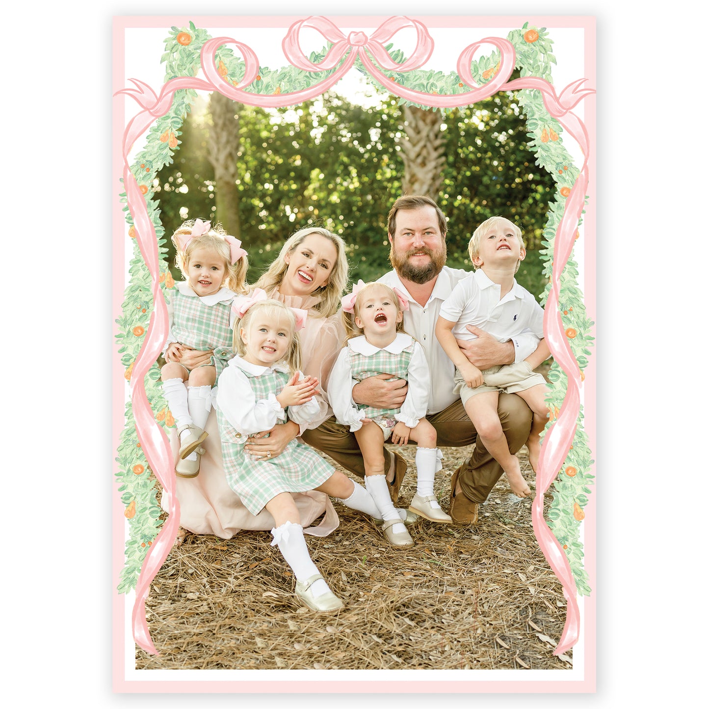 pink garland bow photo holiday card