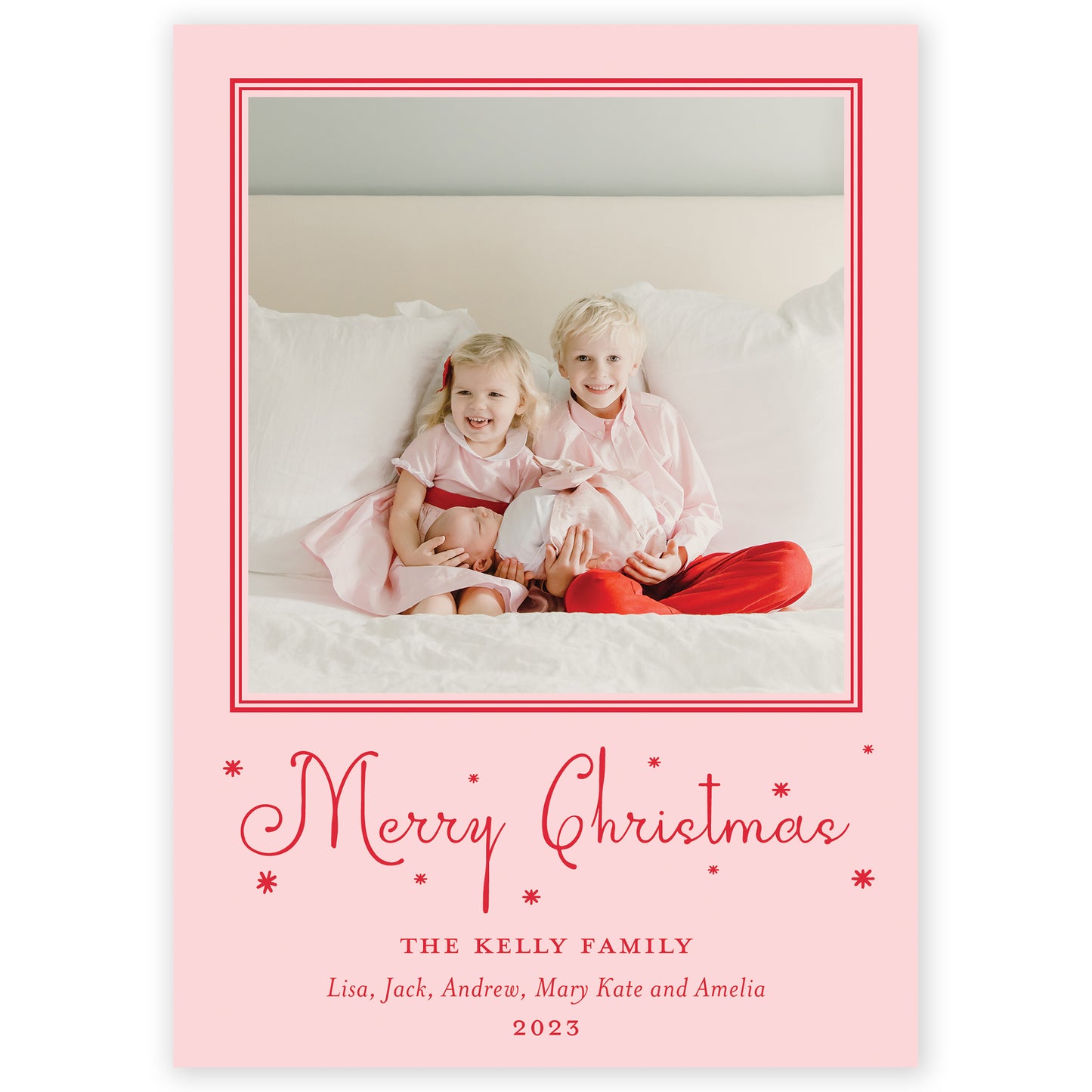 pink merry christmas drip holiday card