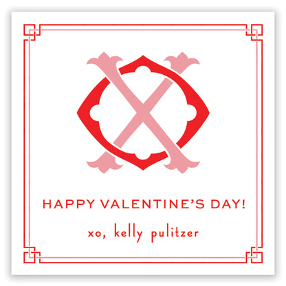 xo monogram valentine - pink & red on white