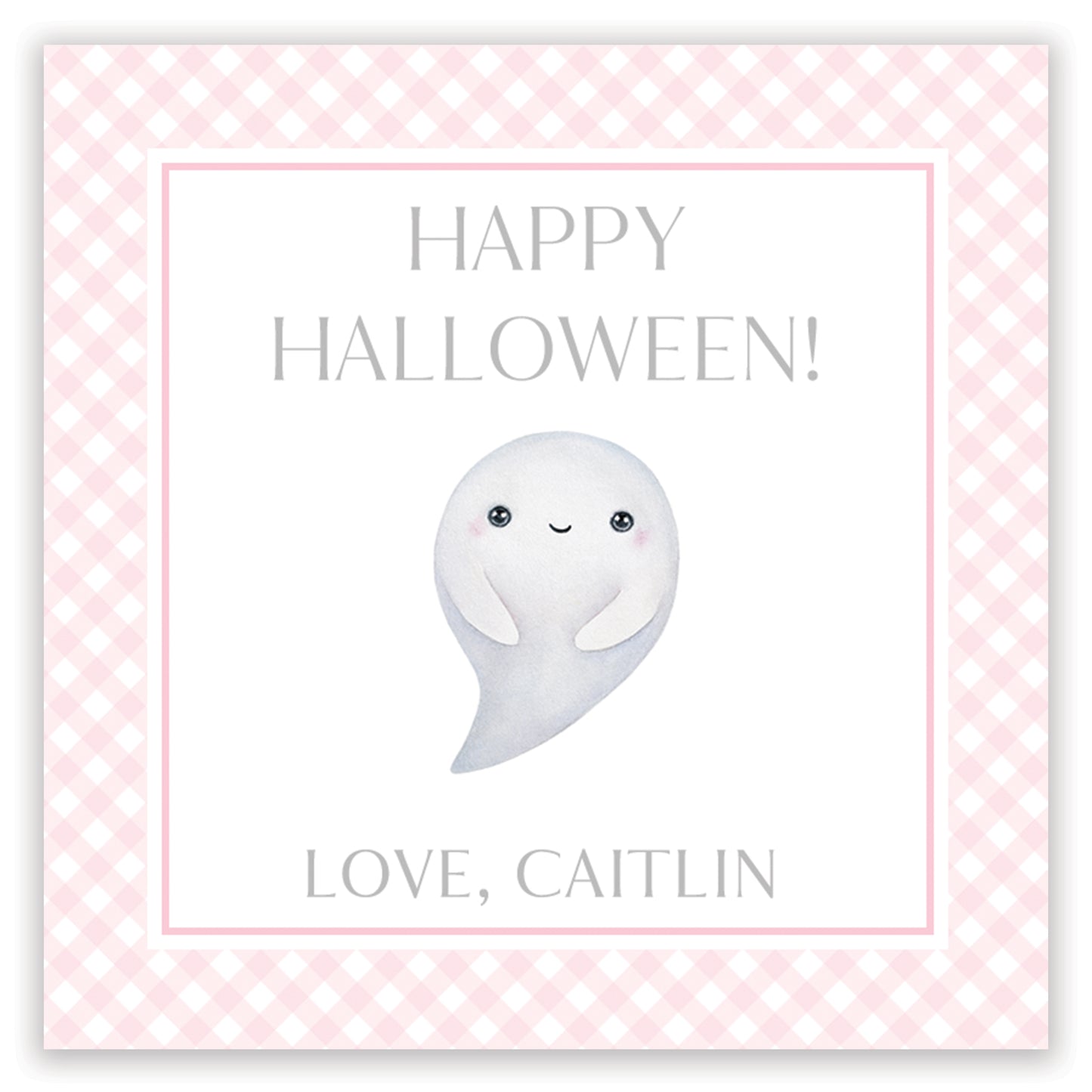 pink friendly ghost halloween card