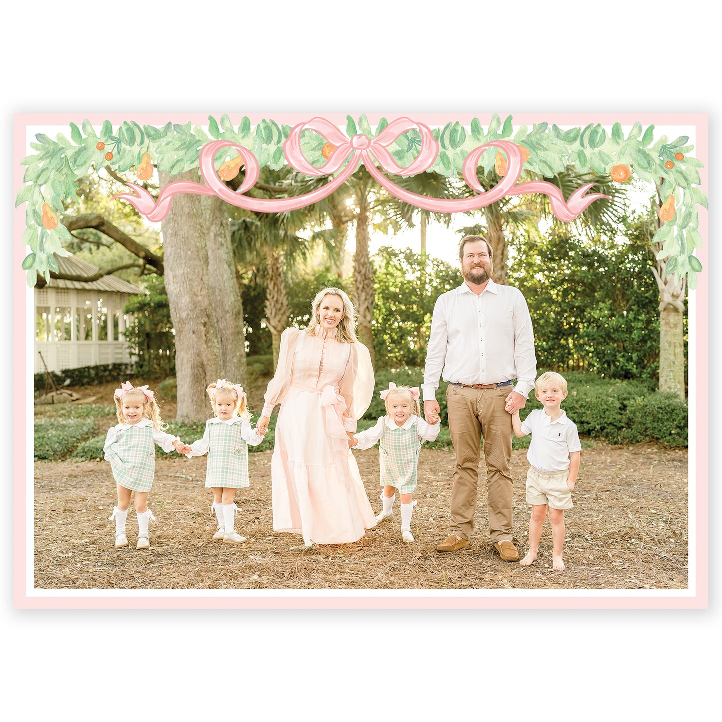 pink garland bow landscape photo holiday card