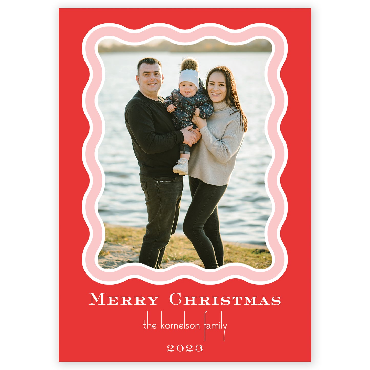 red squiggle holiday card