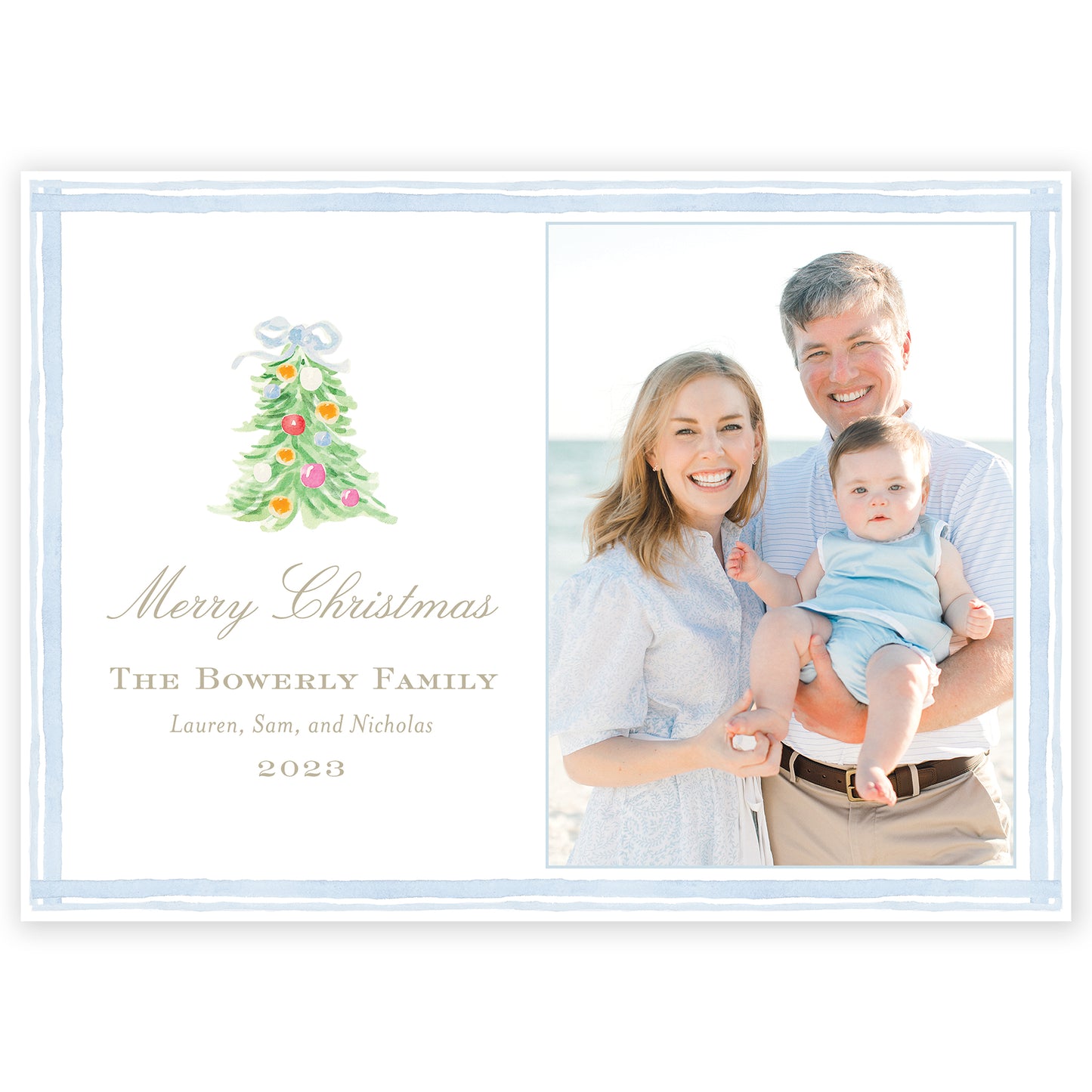 oh, christmas tree blue horizontal holiday card