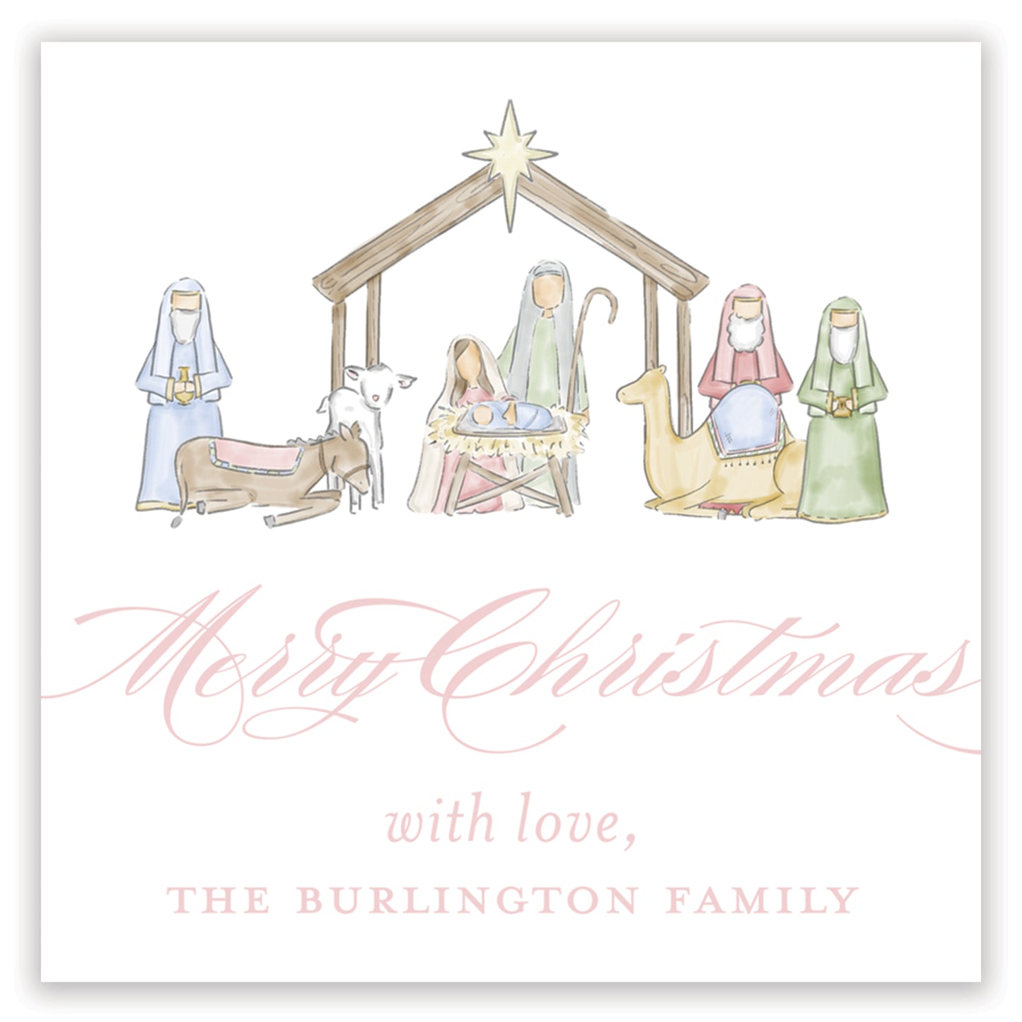 pink nativity enclosure card