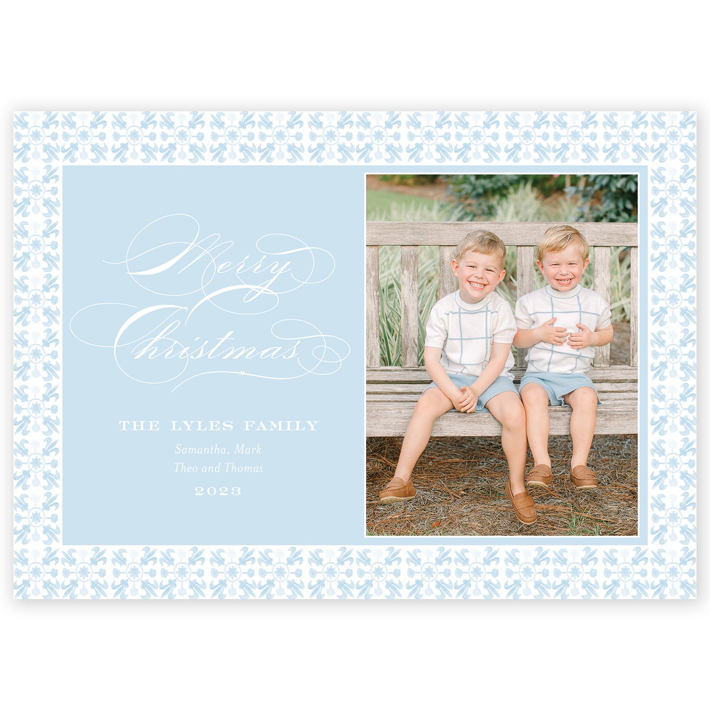 blue landscape tuscan tile holiday card