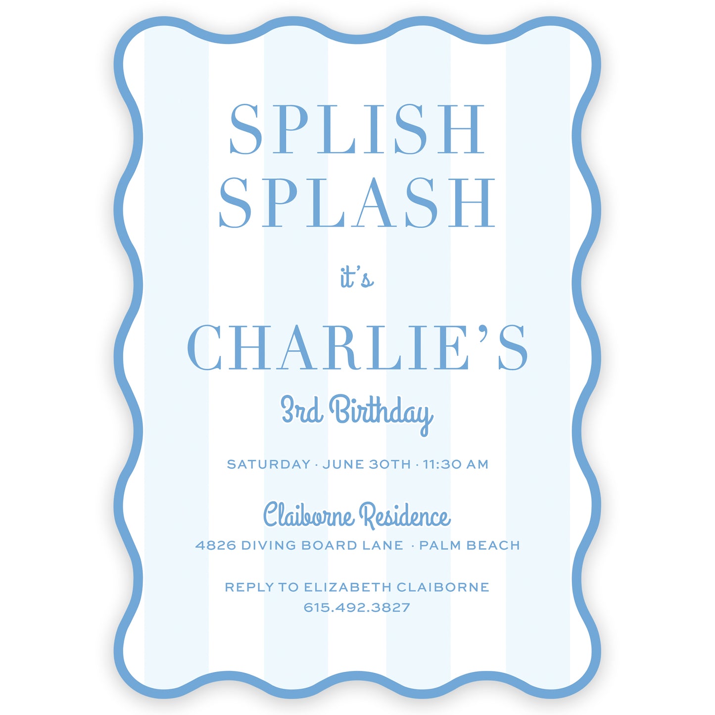 blue splish splash party invitation