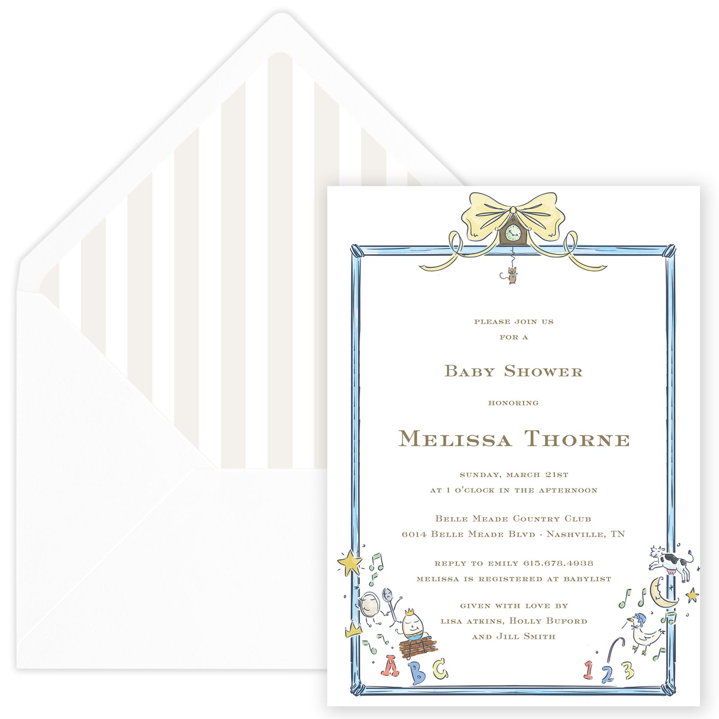 blue hickory dickory party invitation