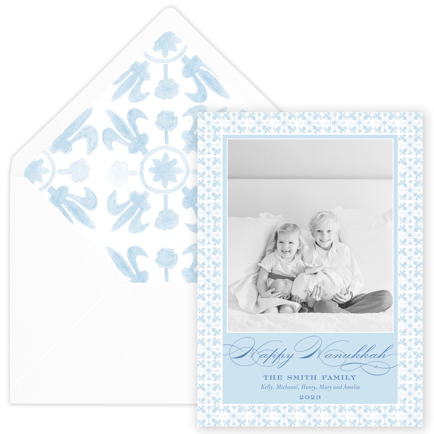 cerulean blue tuscan tile holiday card