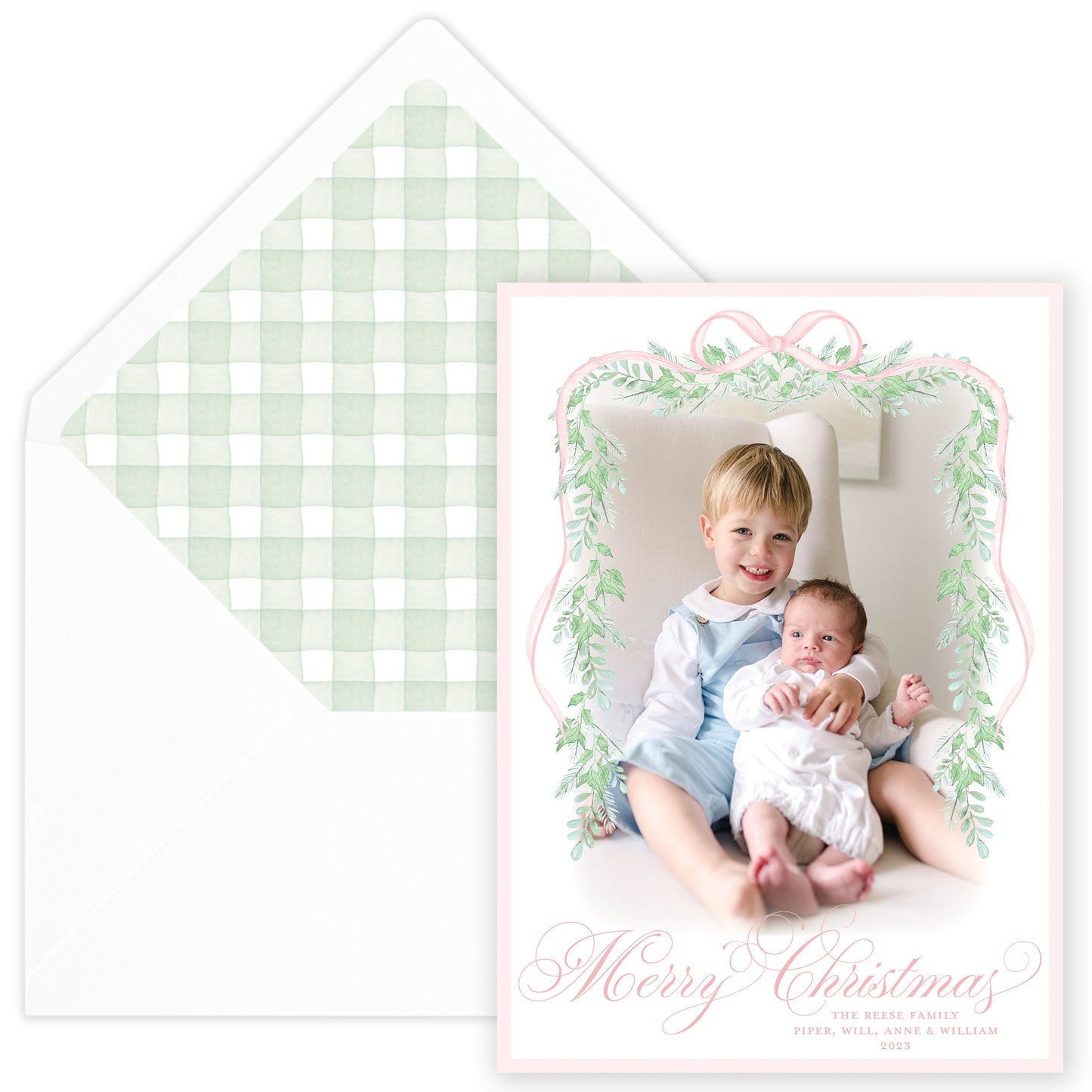 baby pink vine holiday card