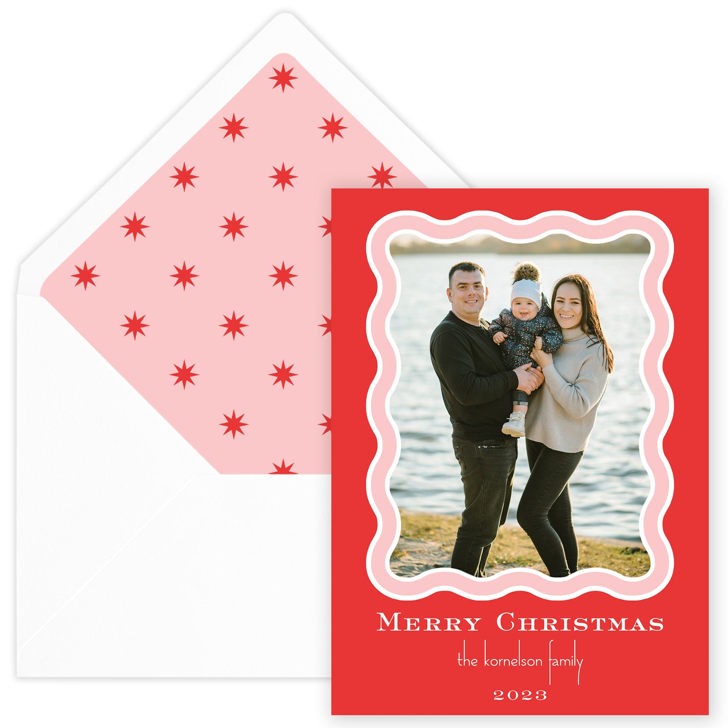 red squiggle holiday card