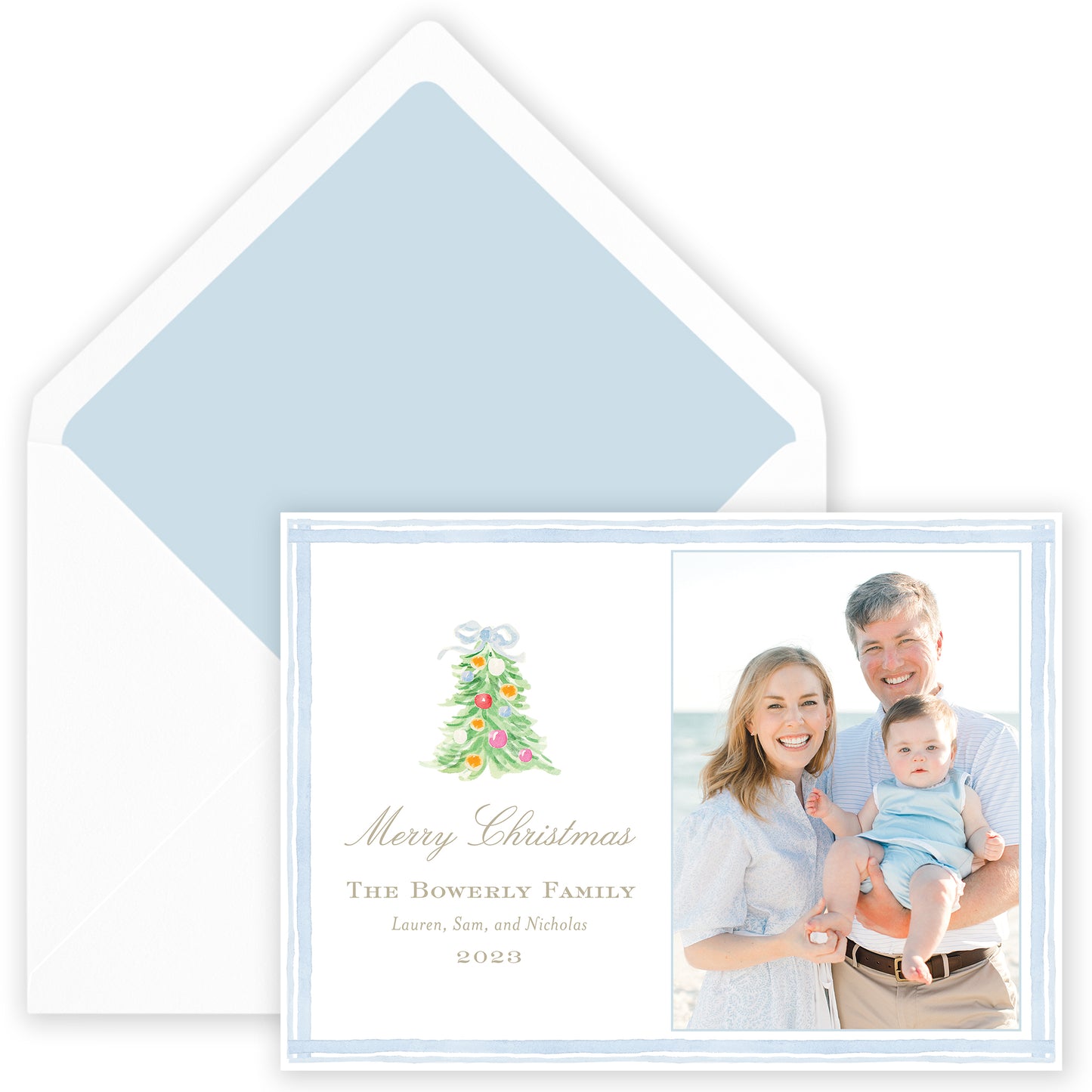 oh, christmas tree blue horizontal holiday card