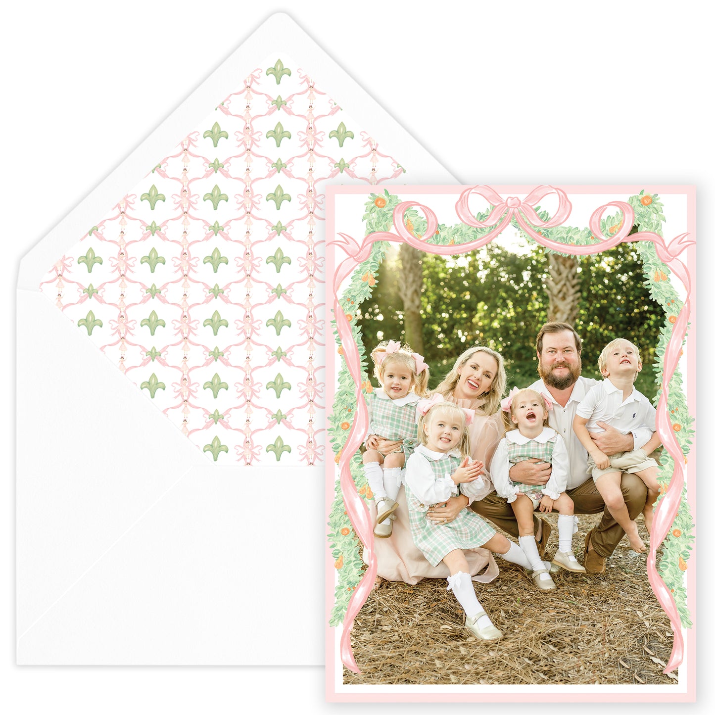 pink garland bow photo holiday card