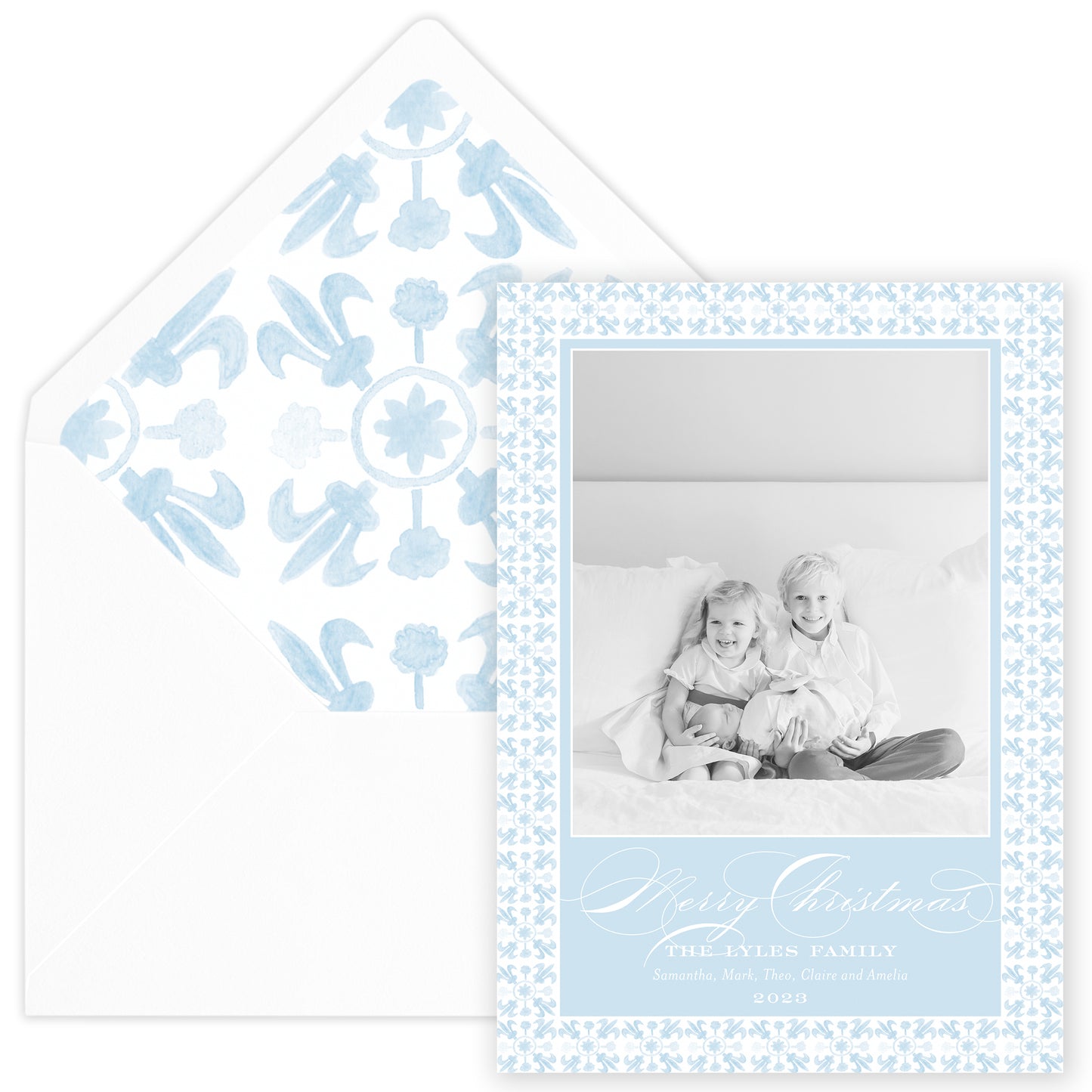 blue tuscan tile holiday card