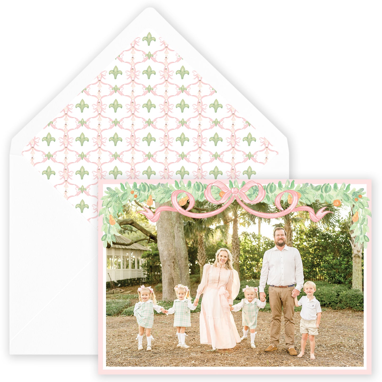 pink garland bow landscape photo holiday card