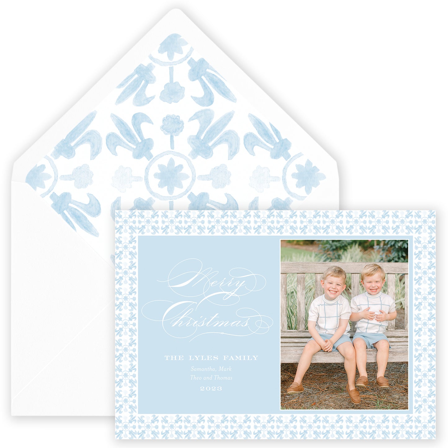 blue landscape tuscan tile holiday card