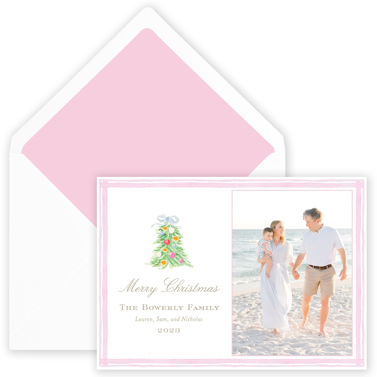 oh, christmas tree pink horizontal holiday card