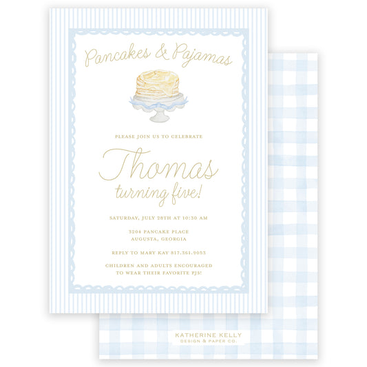 pancakes & pajamas birthday invitation - blue