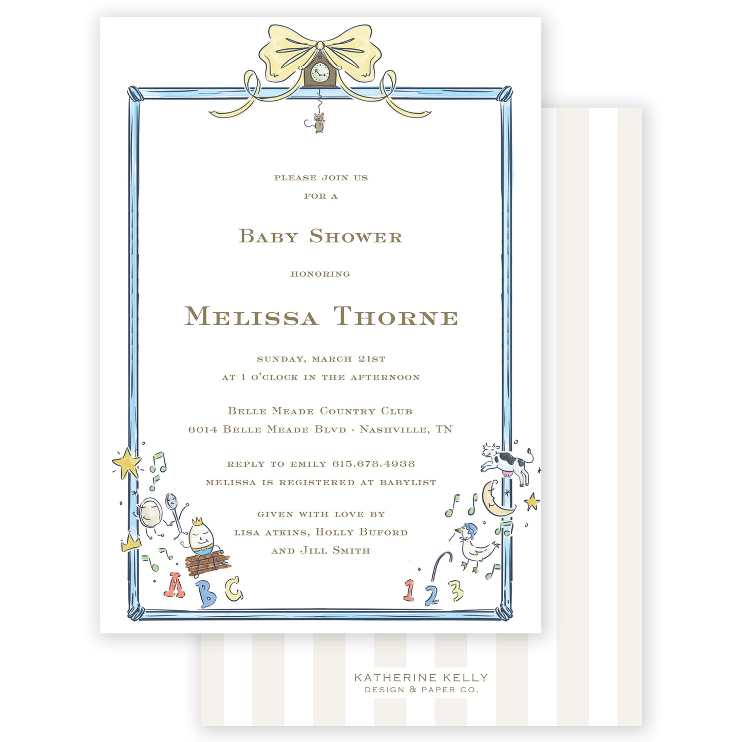 blue hickory dickory party invitation