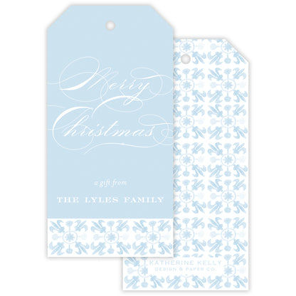 blue tuscan tile personalized gift tag