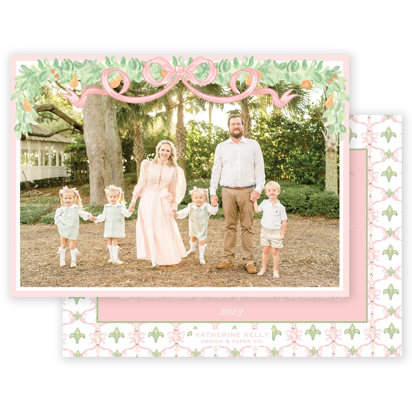 pink garland bow landscape photo holiday card